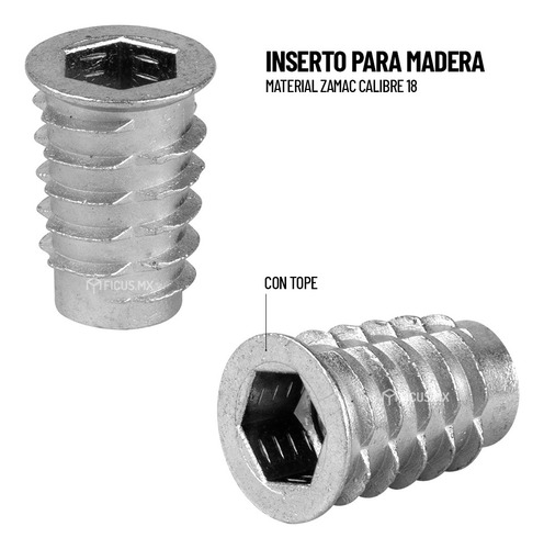 Tuerca Inserto Para Madera 5/16 X 20 Mm Con Tope 50 Uds
