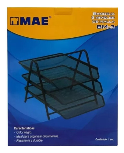 Charola Organizador Malla Negra 3 Niveles Mae Bm-3
