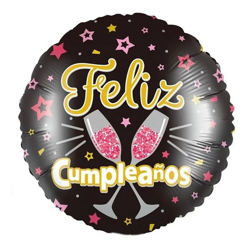 Globo Feliz Cumpleaños Copas Rosas