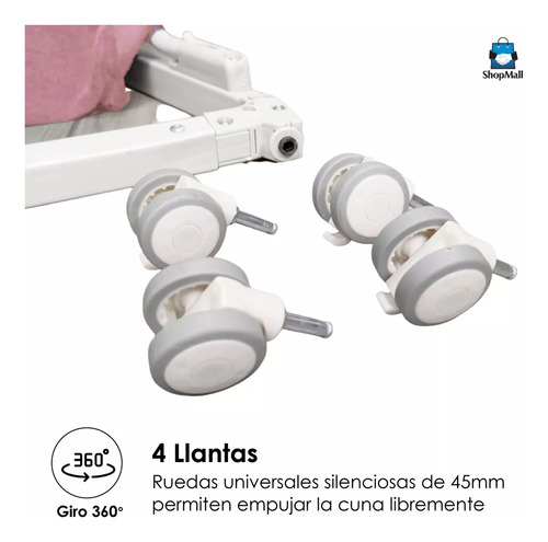 Cuna Corral Colecho Para Bebés Antirreflujo Mecedora Color Rosa Diseño De La Tela Lisa