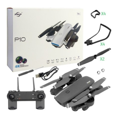 Drone Recargable Phip P10 Con 2 Camaras Y Wi fi Para Smartphone Negro