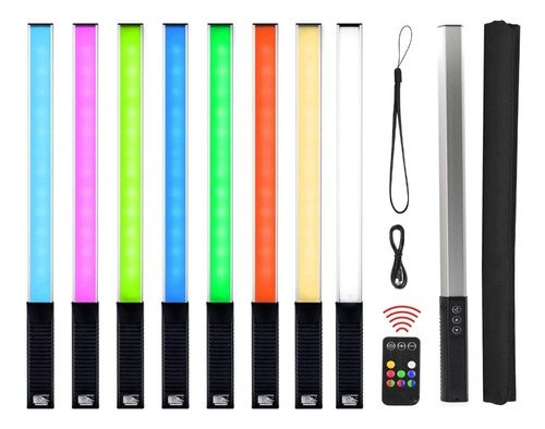 Bastão Luz Led 10w Q508a Rgb Bicolor Controle Remoto + Tripé Estrutura Preto