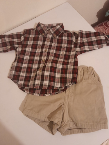 Lindo Short Color Beige Talla 6 A 12 Meses Con Camisa Roja