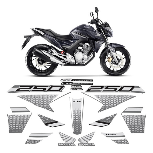 Adesivos Para Honda Cb 250 Twister 2022 Moto Cinza Escuro