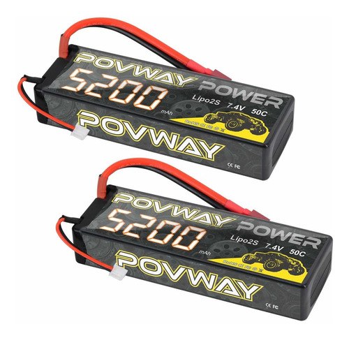 Povway 2s Lipo Battery 5200mah 50c 7.4v Rc Estuche Rgido Par