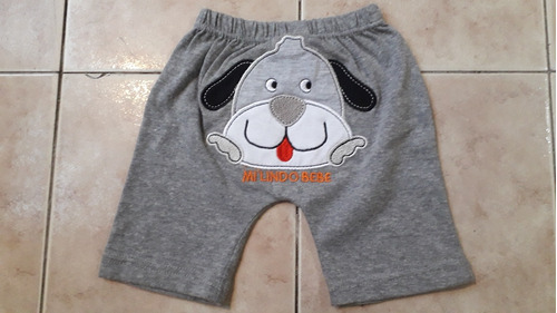 Short Algodón Gris Bebé Bordado 1 A 3 Meses