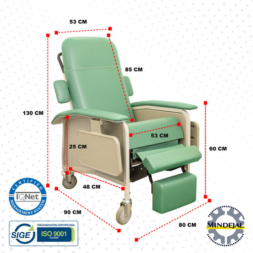 Silla Reclinable Hospital Premium Hemodiálisis Multifunción Color Verde Claro