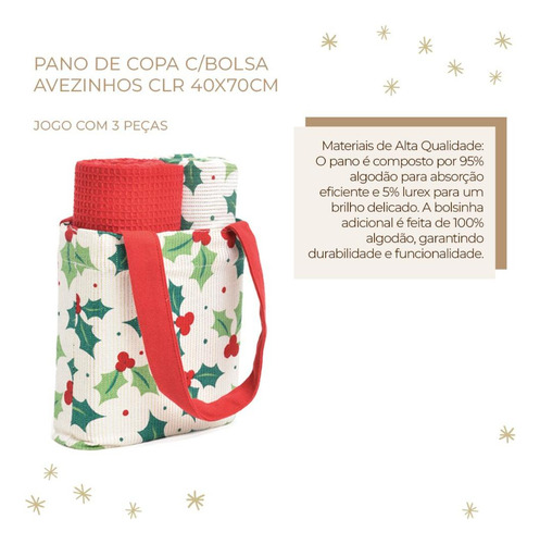 Kit 3 Pano De Prato Copa Estampado Claro Natal 40x70cm