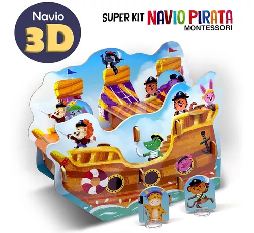 Brinquedo Navio Pirata + Quebra Cabeca + Jogo Memoria