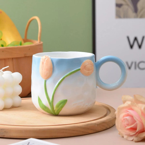 Caneca De Cerâmica Tulipa Pintada À Mão, 500ml/17