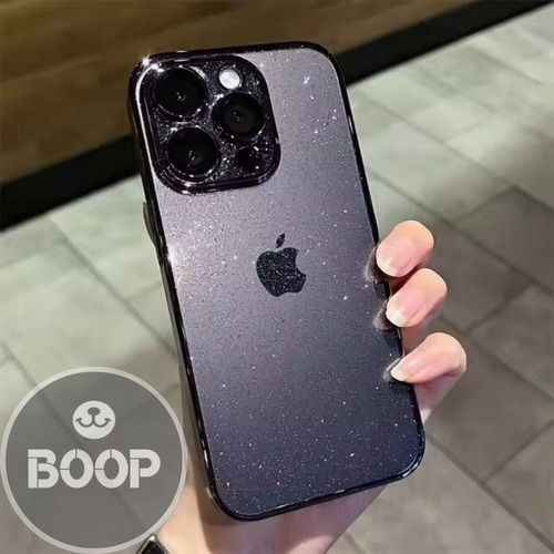 Funda Para Iphone 15 16 Con Brillos Y Protector De Cámara Plateado Iphone 16 Pro