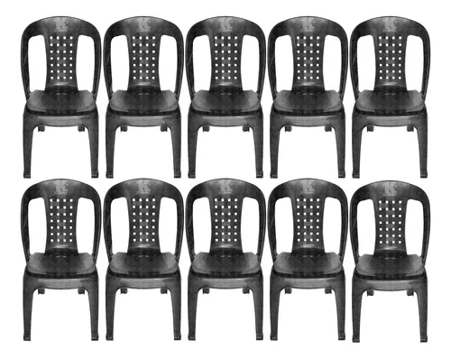 Conjunto 10 Cadeiras Plásticas Preta Bistrô até 154kg