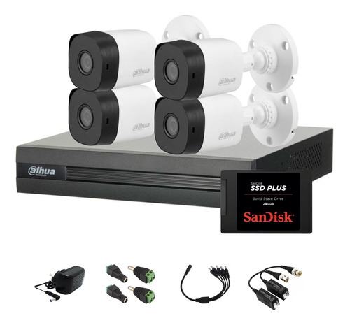 Kit De Seguridad Exvr 4ch + 4 Cam 2mp 3.6mm Bullet Dahua