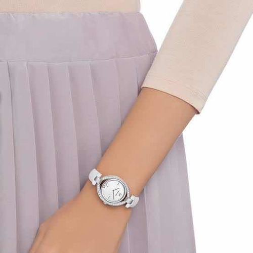 Relógio Stella, Pulseira De Couro, Branco, Revestido A Ródio