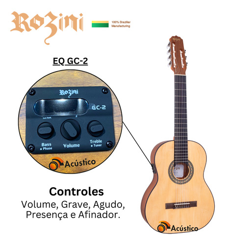 Violão Elétrico Rozini 7 Cordas Estudante Fosco Rx207 Capa