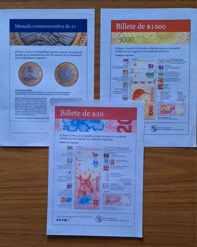 Lote 3 Folletos Banco Central Lanzamiento Monedas O Billetes