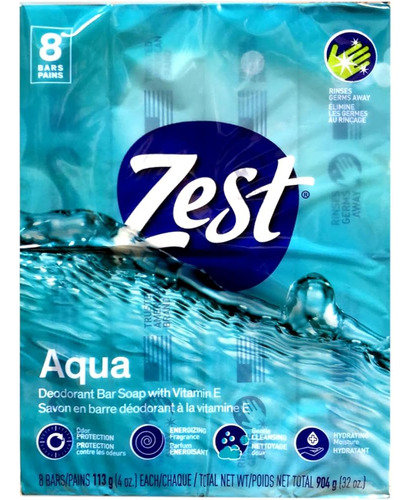 Jabón En Barra Zest Aqua Barras De 4 Onzas, 16 Unidades