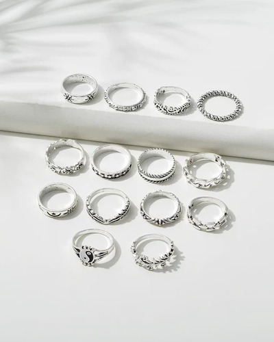 Conjunto Set Anillos Ying Yang Elefante Plateado