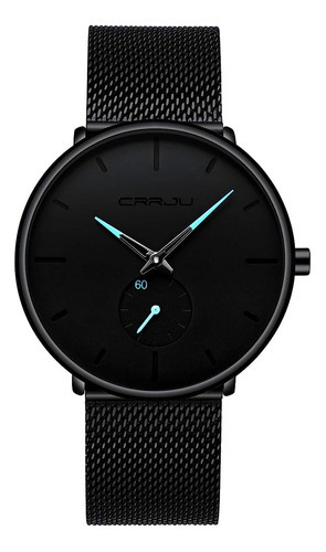 Reloj Hombre Delgado Minimalista Resistente Al Agua Acero Color Del Bisel Fondo Negro - Aguja Azul