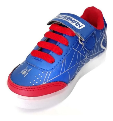Imagen 2 de 2 de Tenis Niño Spiderman Azul Con Luces Led