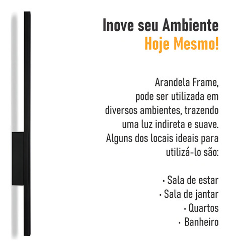 Arandela Traço Frame Linear Reta Led 6w 50cm 6000k Estrutura Preto 110v/220v