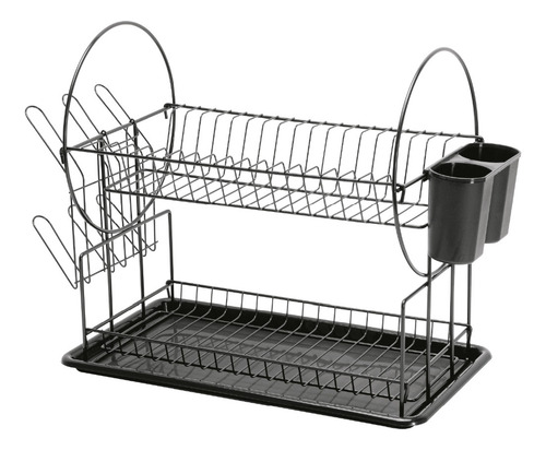 Escurridor Negro De Acero con 2 Niveles Para Trastes Foset ETR-3