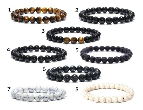 Pulseira Masculina Pedra Natural Onix Olho De Tigre Brinde