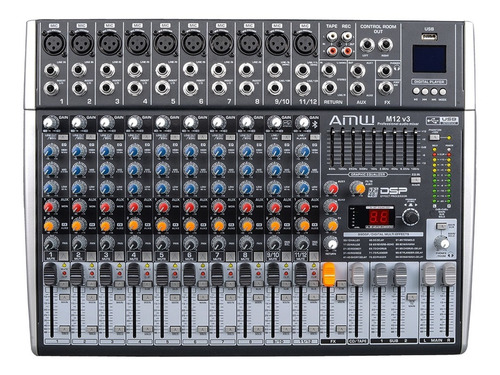Amw M12 Fx Mesa De Som 12 Canais 99 Efeitos Xlr Bt Rec Mp3 !