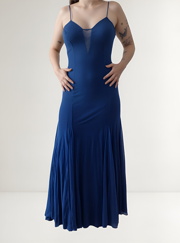 Vestido Azul Elastizado Con Movimiento Fiesta Graduacion