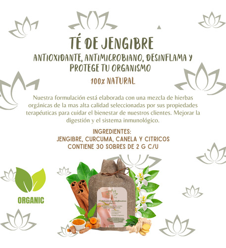 Té Orgánico Jengibre Cúrcuma Canela Cítricos Antioxidante