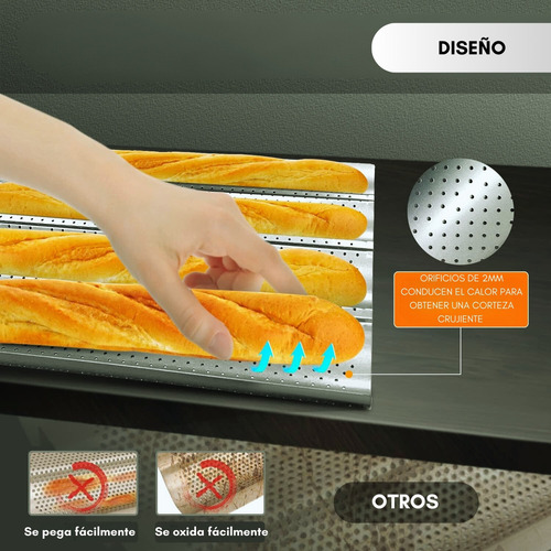 Molde Perforado Antiadherente 4 Pan Francés Baguette