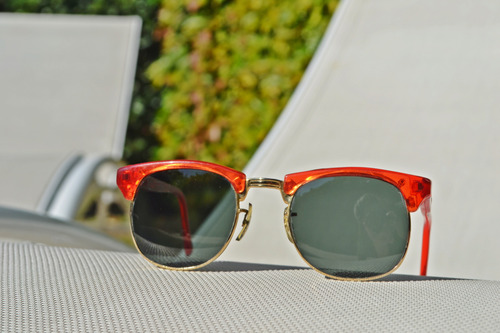 Anteojos De Sol Vintage Combinados Marco Rojo Negro Rojo Dorado