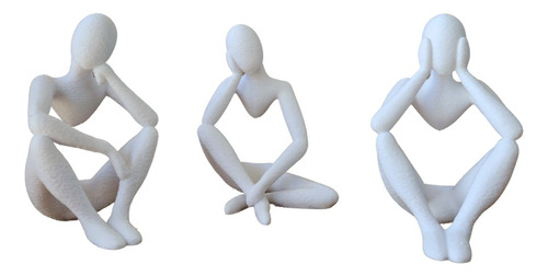 Combo X3 Adorno Figura Pensante Original Estatua Buda 15cm Blanco