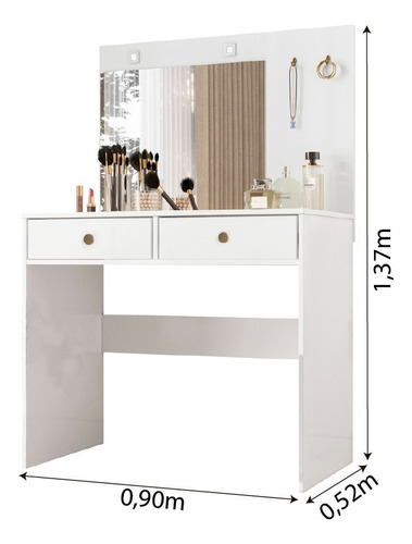 Tocador Ideal Moval para vestidor con espejo LED, 2 cajones, color blanco