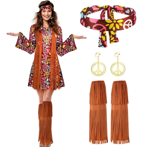 Satinior Conjunto De Disfraz Hippie Para Mujer Pendiente De 