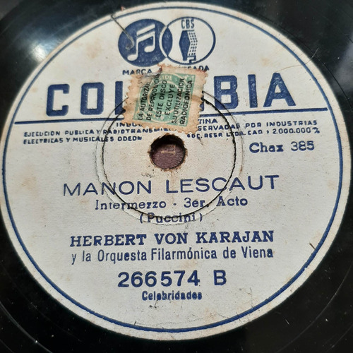Pasta Herbert Von Karajan Orq Viena Columbia Tc22