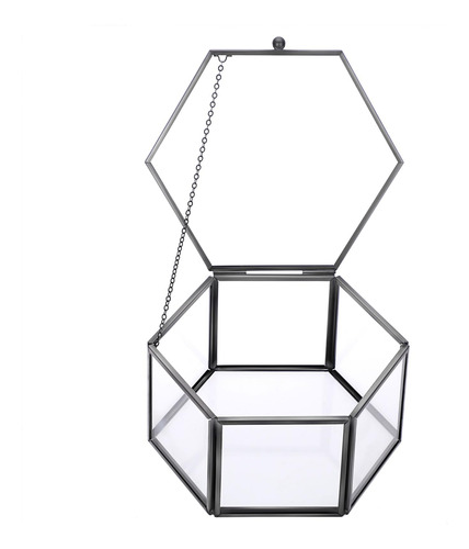 Caja Joyas Cristal Vintage Hexagonal Negra Organizador Almac