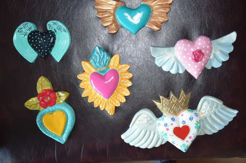 Imagen 4 de 9 de Corazón Mexicano Adorno Yeso Figura Regalo Pintado A Mano