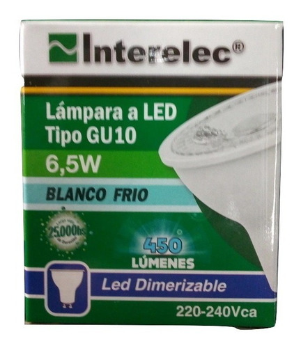 Dicroica Led 6,5w Dimerizable Gu10 Fria 6500k 220v Interelec