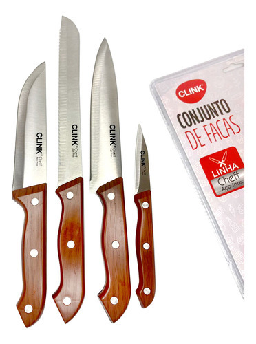 Clink CK5971 conjunto de facas 4 peças linha chef aço inox 