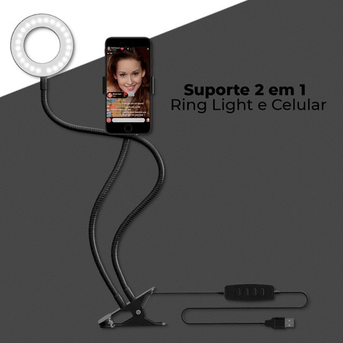 Imagem 2 de 6 de Ring Light Articulado Com Suporte Para Celular Ac15
