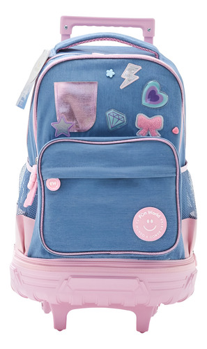 Mochila Con Carro 18 Pulgadas 2 Ruedas Desmontable Chic Fw Color Jeans Claro Cierre Rosa Diseño De La Tela Chic 201226