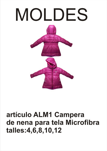 Moldes Para Ropa Textil Campera De Nena Para Tela Microfibra 4,6,8,10,12