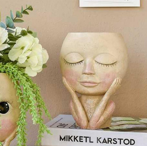 Face Flower Pot Head Planter Cute Lady Face Succulent Res...