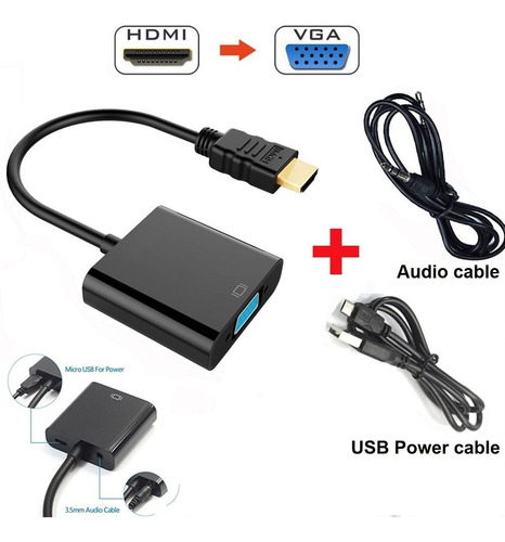 Conversor Hdmi A Vga Video C/audio Y Alimentacion Ps4 1080p