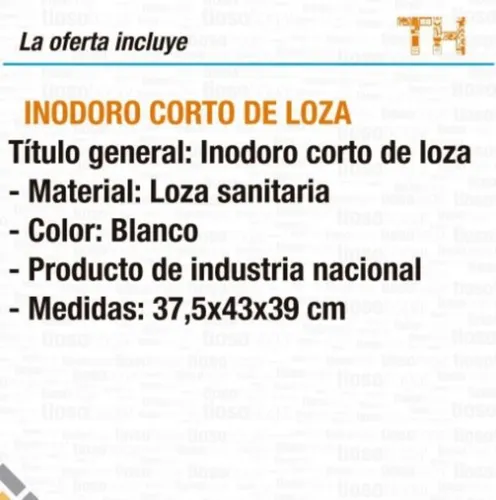 Inodoro Corto Sin Mochila Loza Alberti 1era Calidad Loza