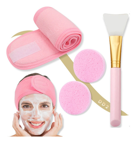 Set X4 Belleza Cuidado Facial Vincha + Esponja + Espátula