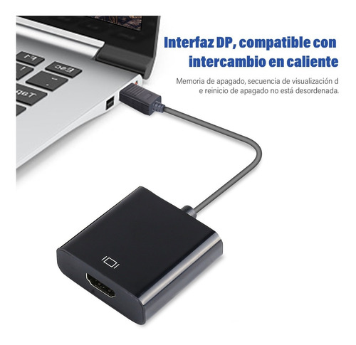 Imagen 2 de 7 de Cable Adaptador Para Displayport A Hdmi Negro