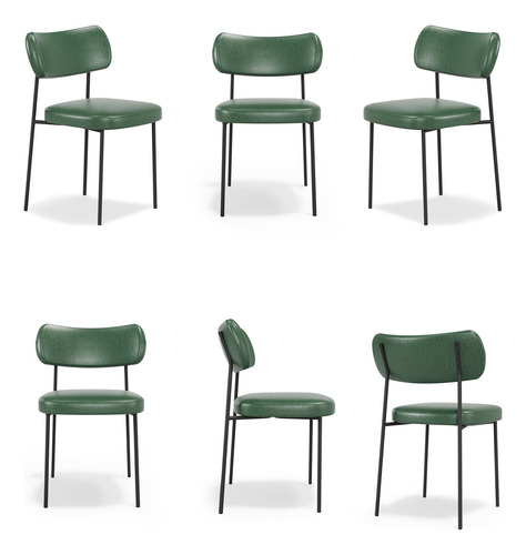 Kit 6 Cadeiras De Jantar Mona Estofada Cozinha Estrutura Da Cadeira Preto Assento Verde-musgo Desenho Do Tecido Liso