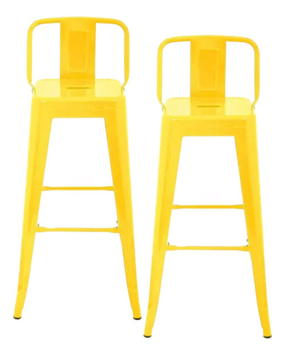 Banco Metalico Tipo Tolix Respaldo Bajo Juego De 2 Piezas Ba Acabado De La Estructura Laqueado Color Amarillo